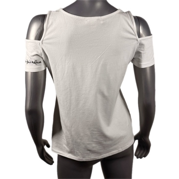 Michael Kors | White Cold Shoulder T Shirt Graphic Print Blood Poem - Picture 4 of 9